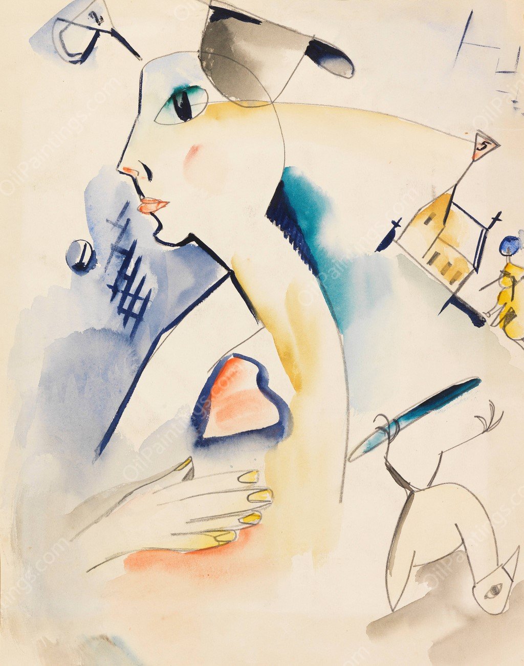 Mann schaaft Lilablau  by Kurt Schwitters - Hand-Painted Oil Painting Reproduction