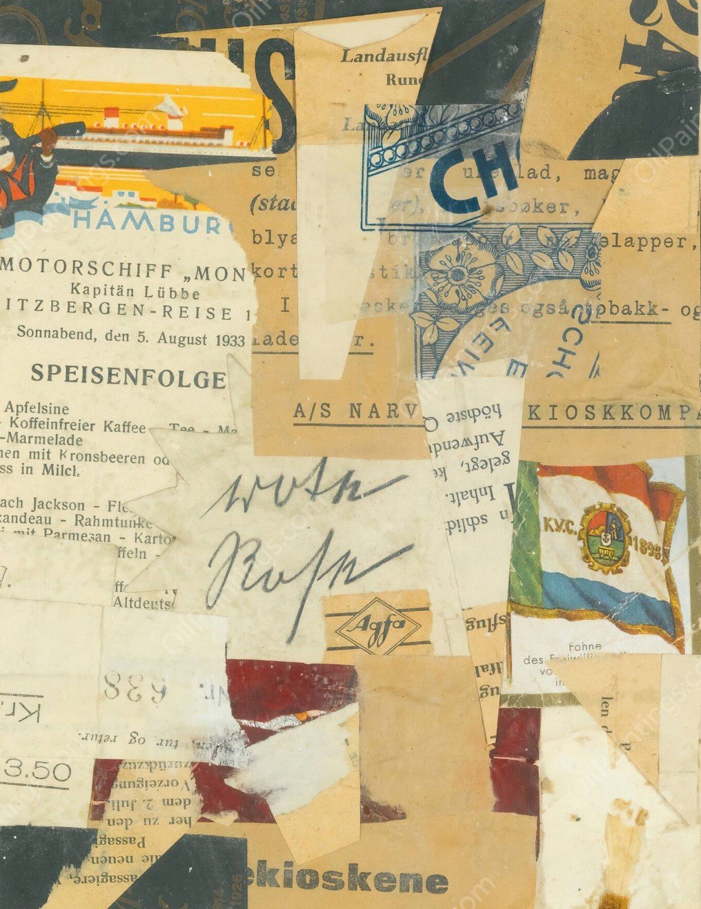 Ohne Titel  by Kurt Schwitters - Hand-Painted Oil Painting Reproduction