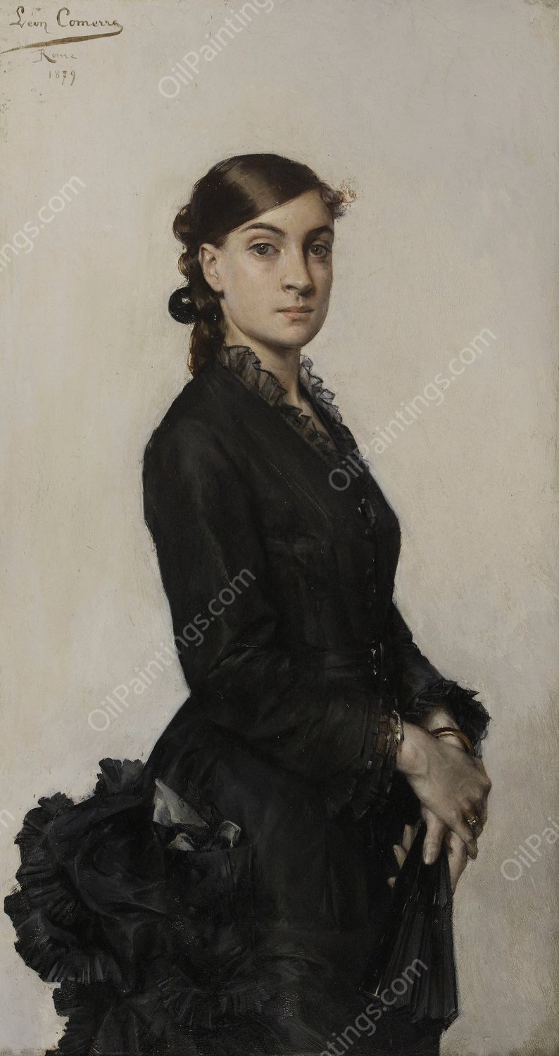 Portrait de Jacqueline Comerre-Paton en robe noire  by Leon Francois Comerre - Hand-Painted Oil Painting Reproduction