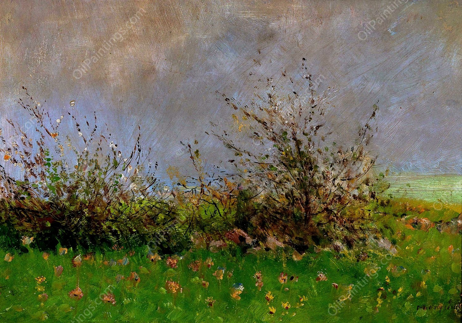 A Flower Meadow by Ladislav Mednyanszky - Hand-Painted Oil Painting Reproduction