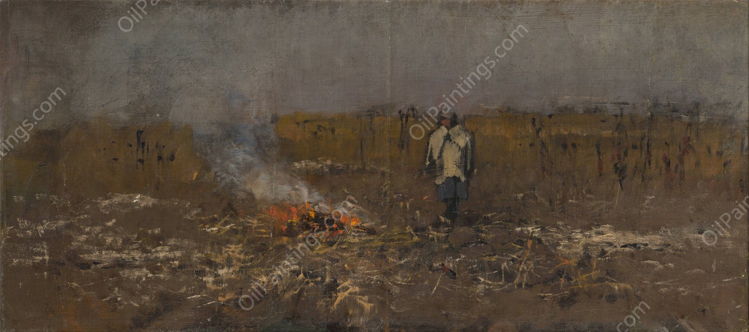 Autumn Fire  by Ladislav Mednyanszky - Hand-Painted Oil Painting Reproduction