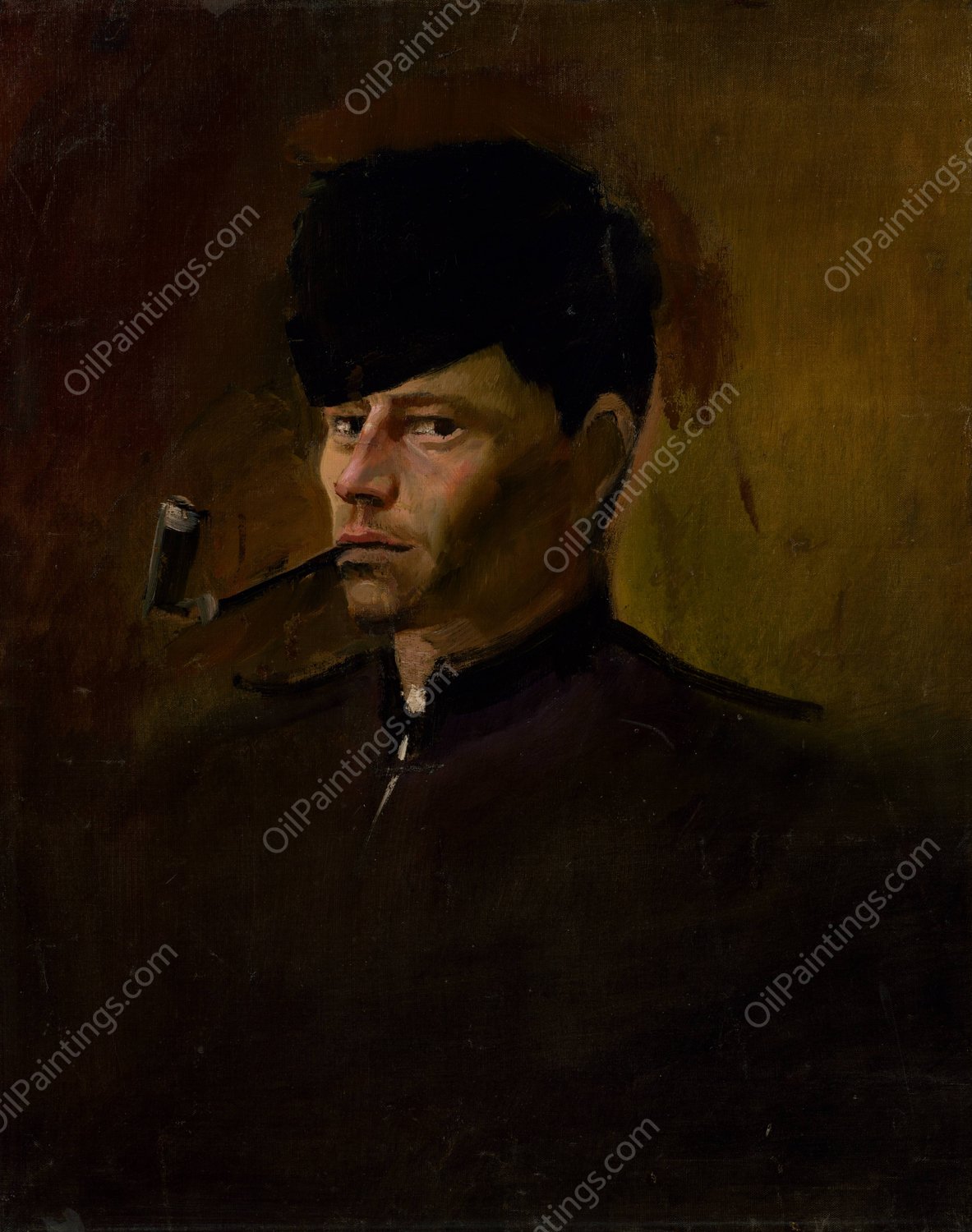 Dandy in Fur Cap with Pipe  by Ladislav Mednyanszky - Hand-Painted Oil Painting Reproduction