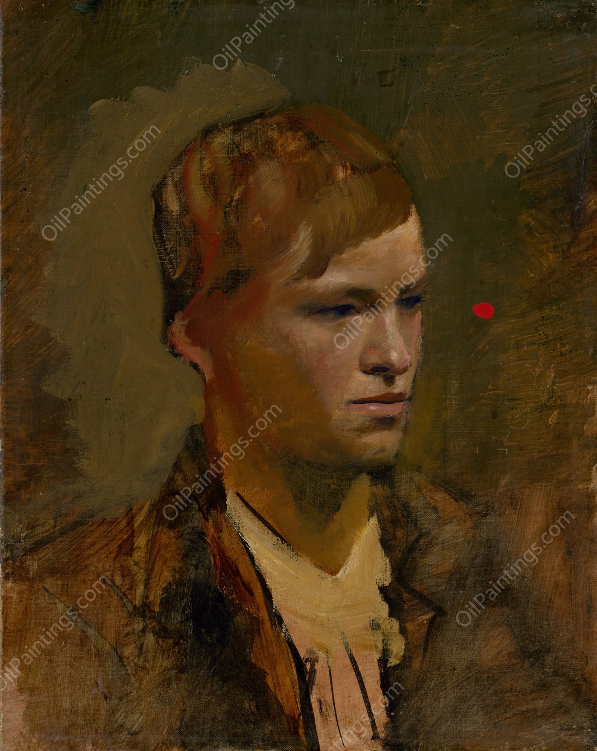 Fair-Headed Boy with Red Point in the Background  by Ladislav Mednyanszky - Hand-Painted Oil Painting Reproduction