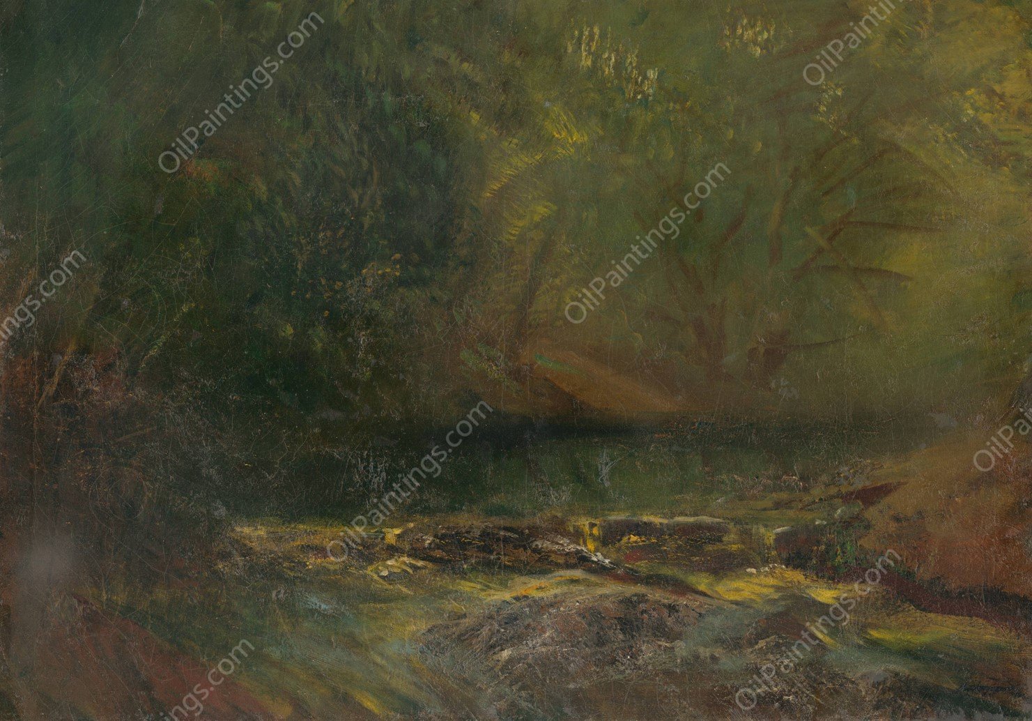 Forest Interior with a Brook  by Ladislav Mednyanszky - Hand-Painted Oil Painting Reproduction