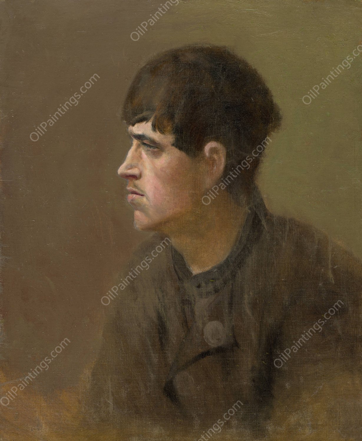 Half-Figure of a Young Man from Profile  by Ladislav Mednyanszky - Hand-Painted Oil Painting Reproduction