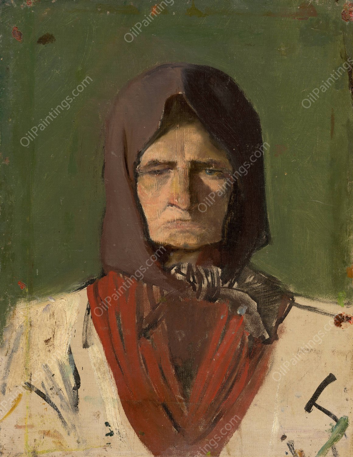 Head of a Villager in a Dark Scarf  by Ladislav Mednyanszky - Hand-Painted Oil Painting Reproduction