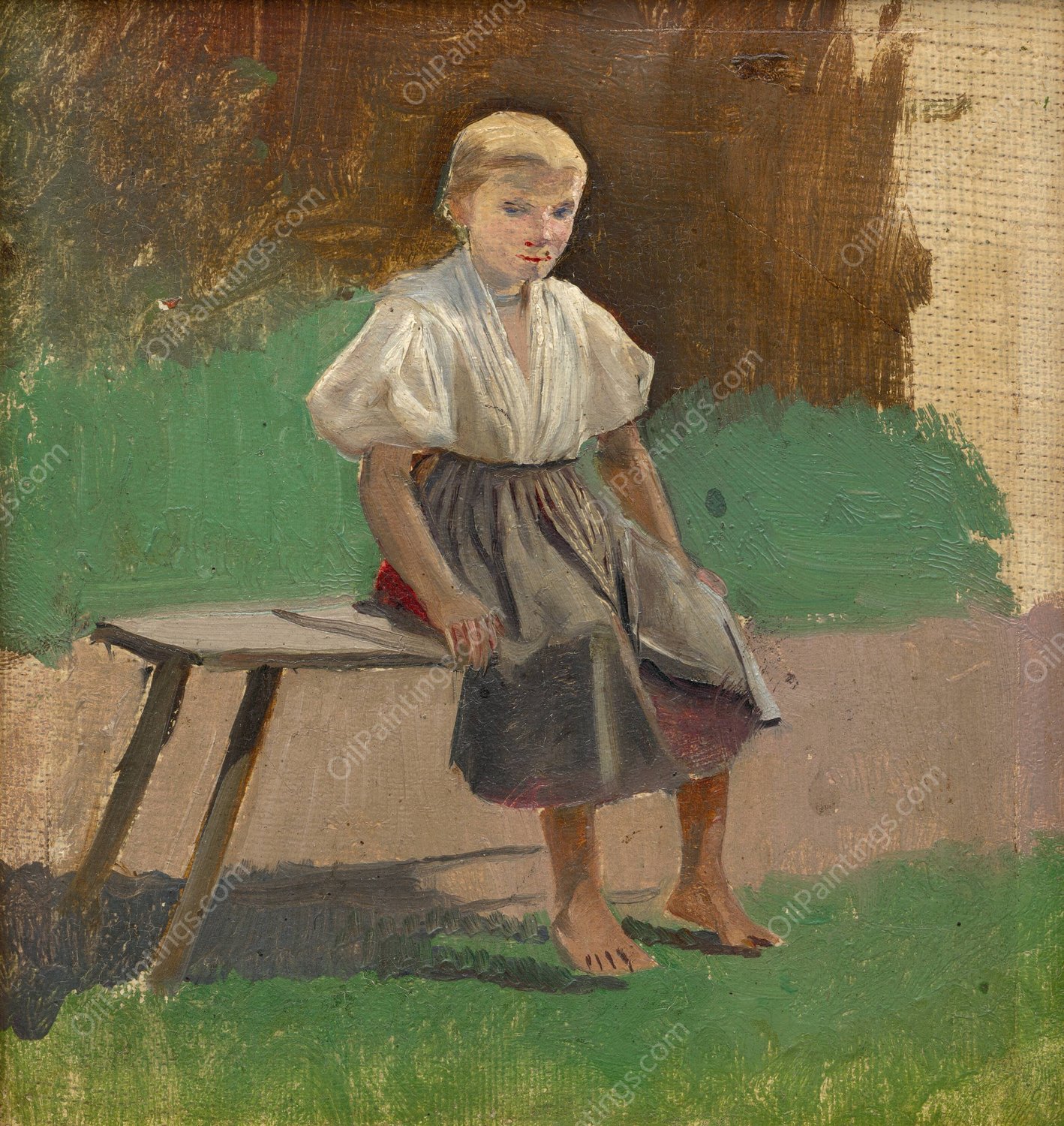 Study of a Seated Peasant Girl  by Ladislav Mednyanszky - Hand-Painted Oil Painting Reproduction