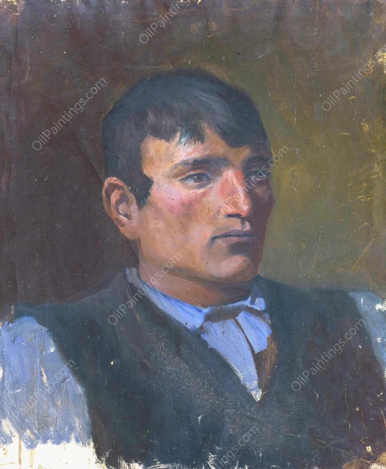 Study of a Young Man in a Dark Vest  by Ladislav Mednyanszky - Hand-Painted Oil Painting Reproduction