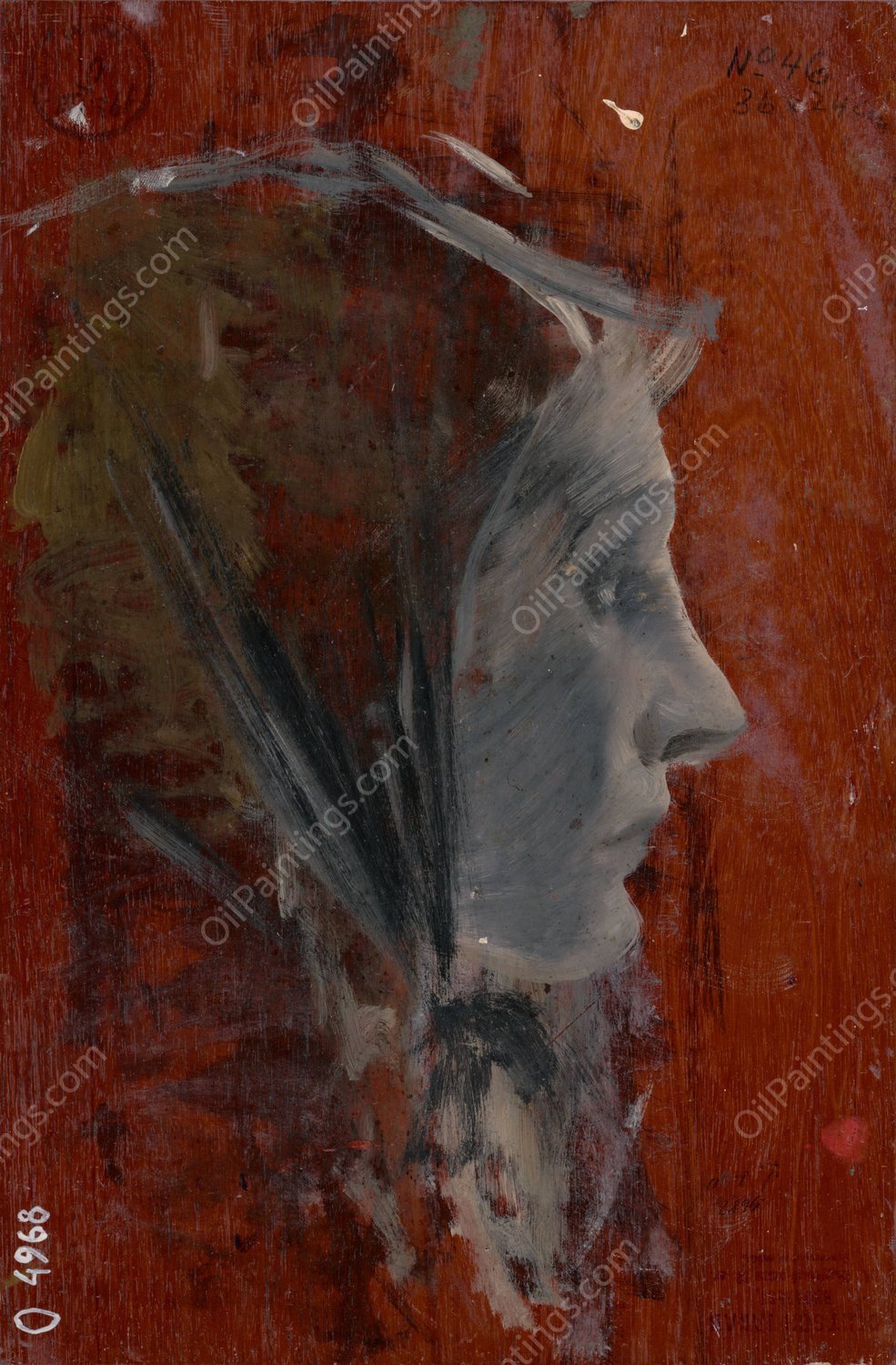 Study of Female Head from Profile  by Ladislav Mednyanszky - Hand-Painted Oil Painting Reproduction