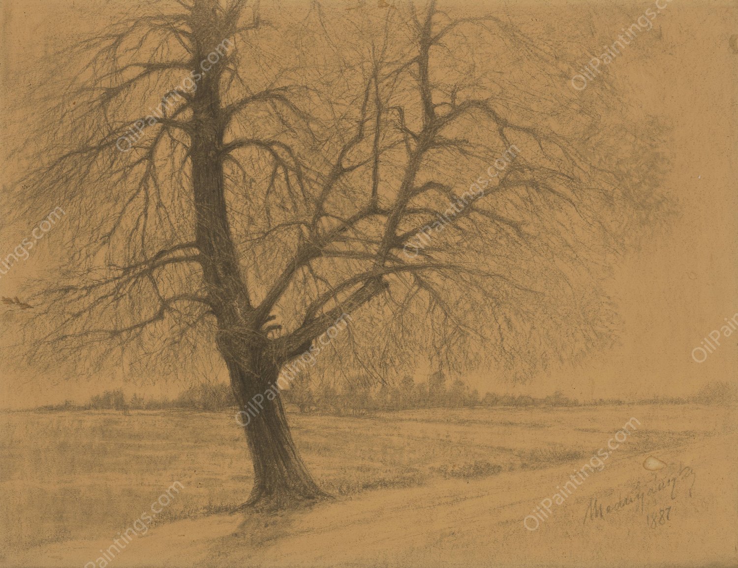 Tree  by Ladislav Mednyanszky - Hand-Painted Oil Painting Reproduction