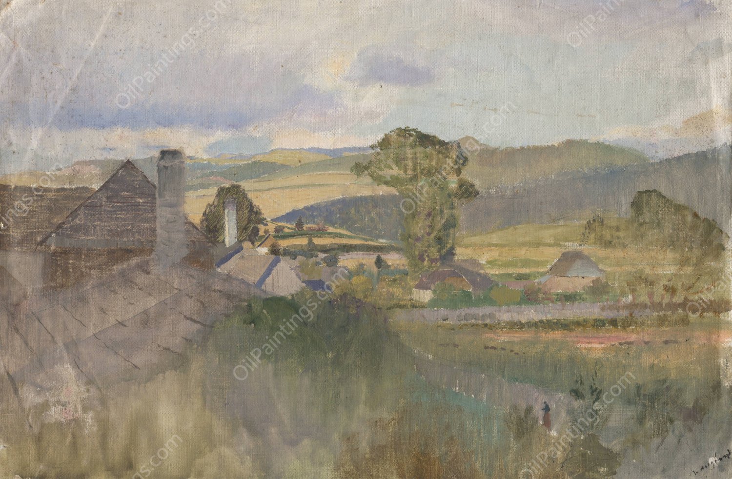 Village below the Tatras  by Ladislav Mednyanszky - Hand-Painted Oil Painting Reproduction