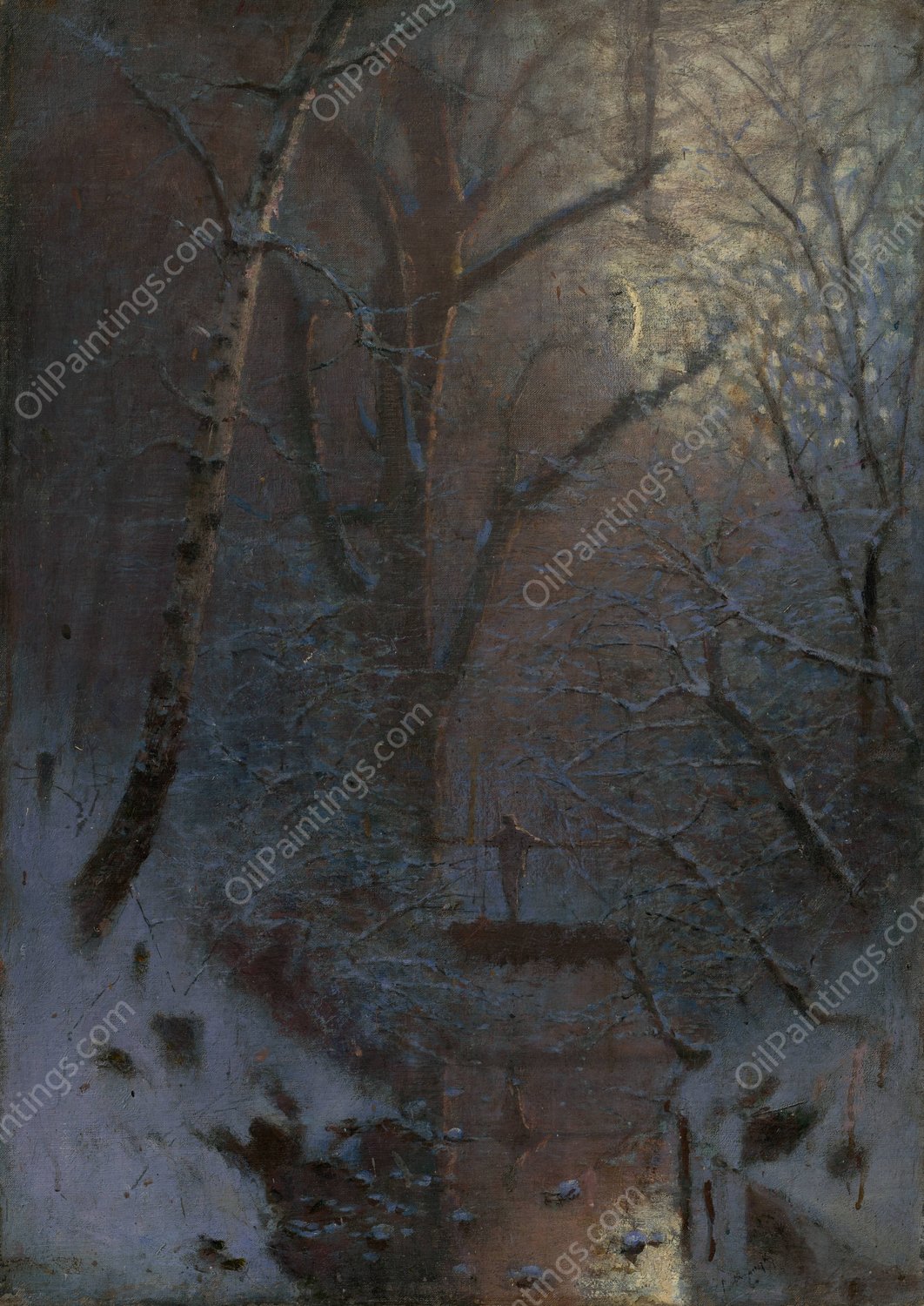 Winter. Winter Night  by Ladislav Mednyanszky - Hand-Painted Oil Painting Reproduction