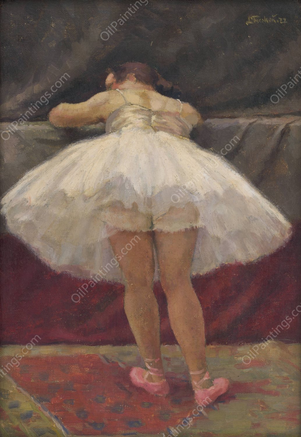 Resting Ballet Dancer  by Ladislav Treskon - Hand-Painted Oil Painting Reproduction