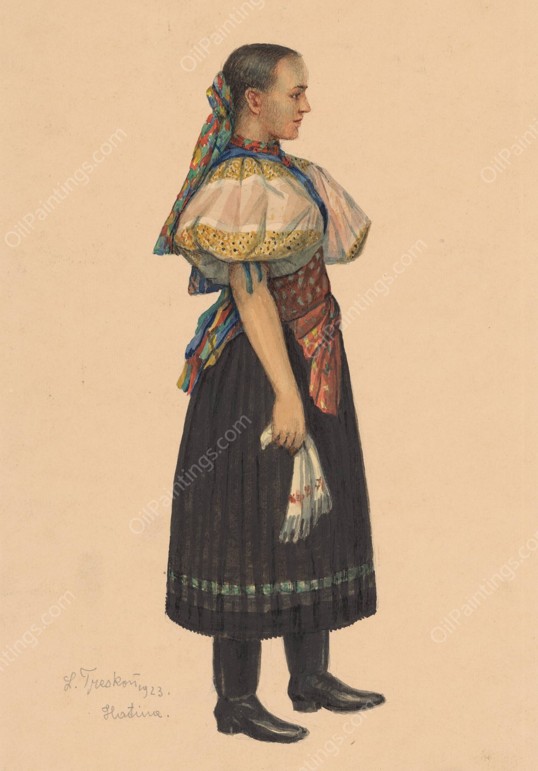 Study of a Woman from Habina  by Ladislav Treskon - Hand-Painted Oil Painting Reproduction