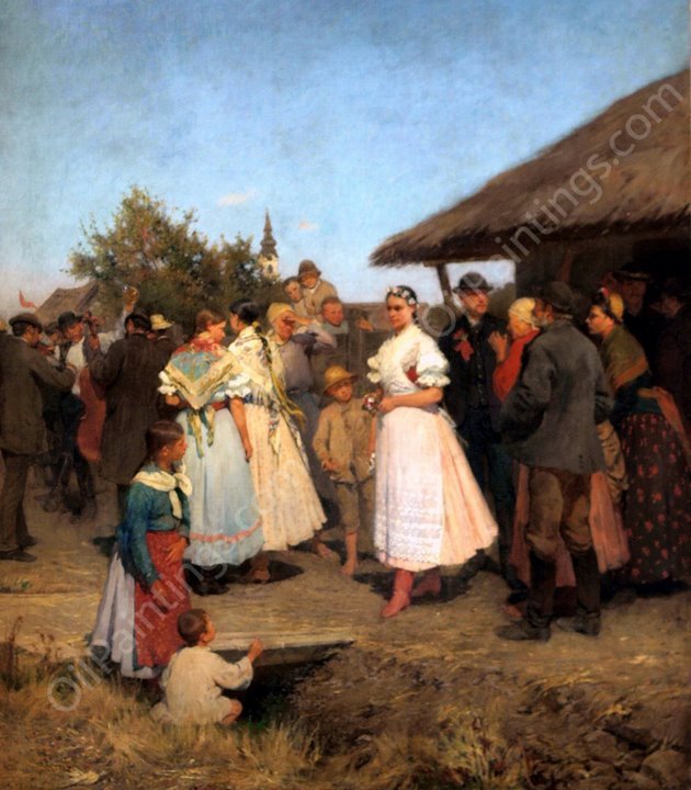 Bridal Procession by Lajos Ebner - Hand-Painted Oil Painting Reproduction