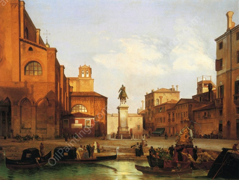Venice: Preparations for a Festival at the Campo di SS Giovanni e Paolo, Looking North-East, with the Equestrian Monument to Bartolomeo Colleoni by Lancelot-Theodore Turpin De Crisse - Hand-Painted Oil Painting Reproduction