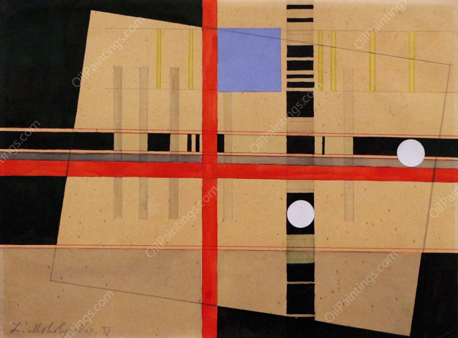 Croce rossa e palle bianche  by Laszlo Moholy-Nagy - Hand-Painted Oil Painting Reproduction