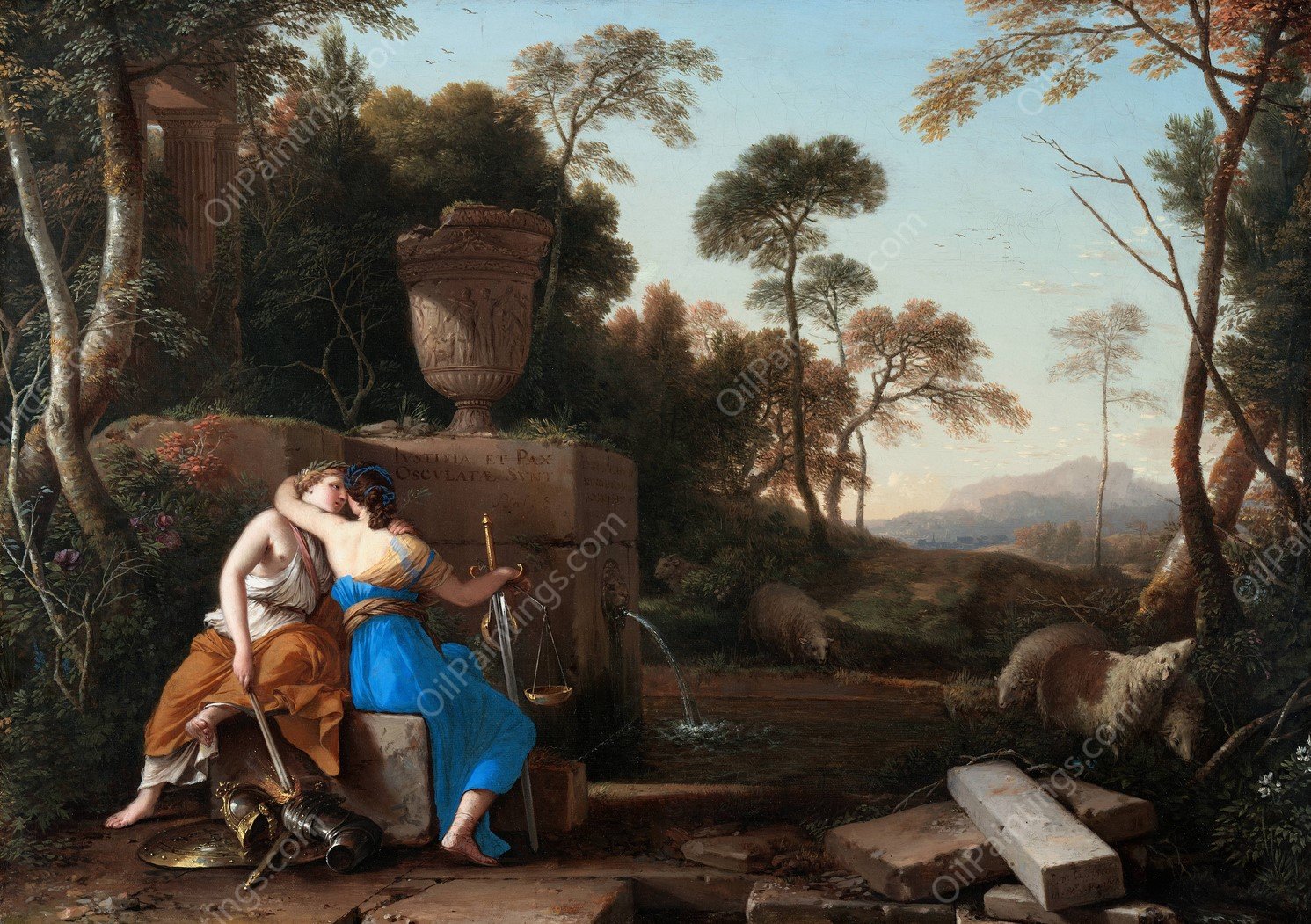 The Kiss of Peace and Justice  by Laurent De La Hyre - Hand-Painted Oil Painting Reproduction