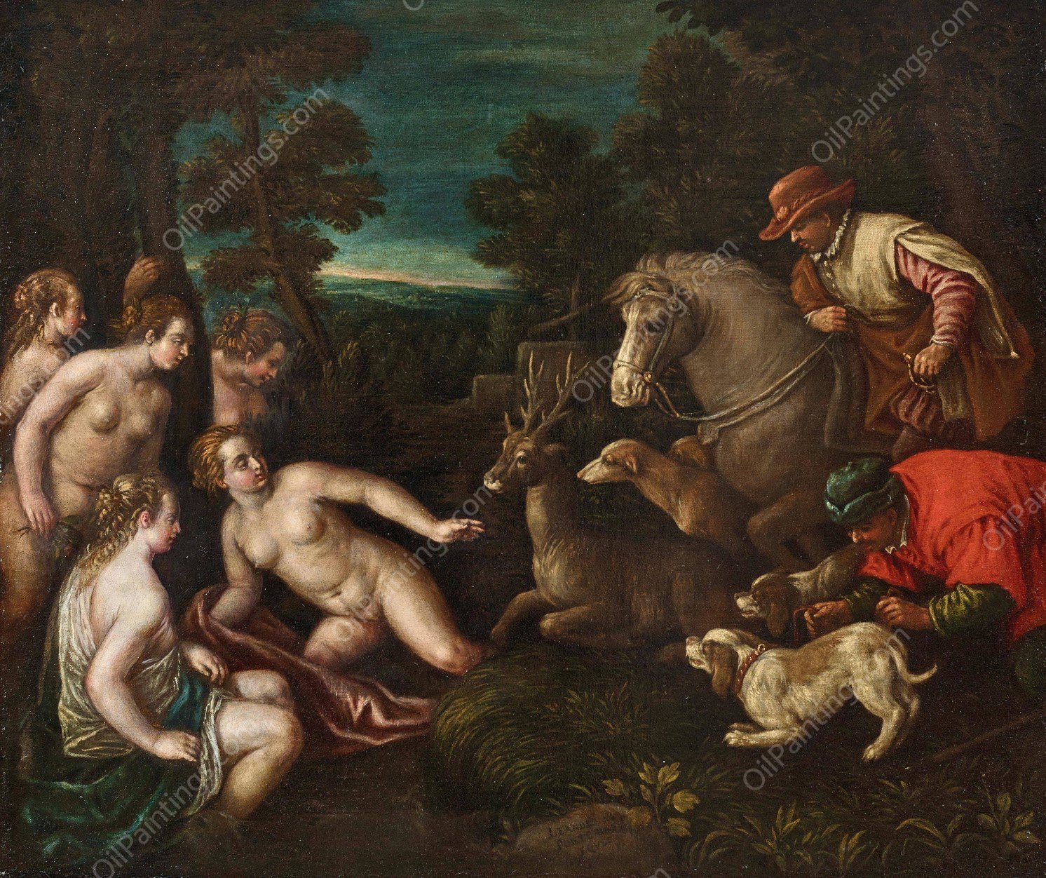 Diana and Actaeon by Leandro Bassano - Hand-Painted Oil Painting Reproduction