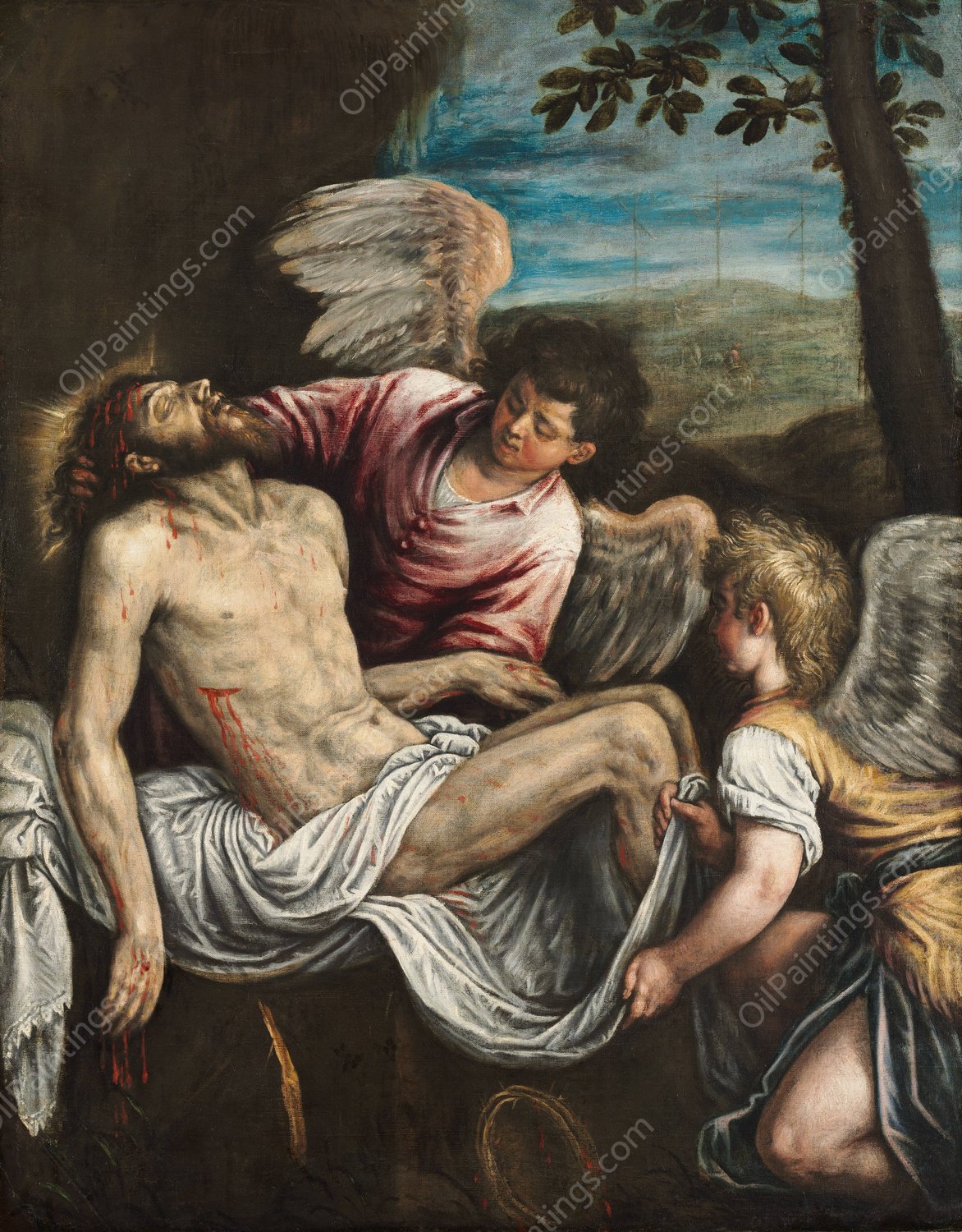 The Dead Christ with Angels  by Leandro Bassano - Hand-Painted Oil Painting Reproduction