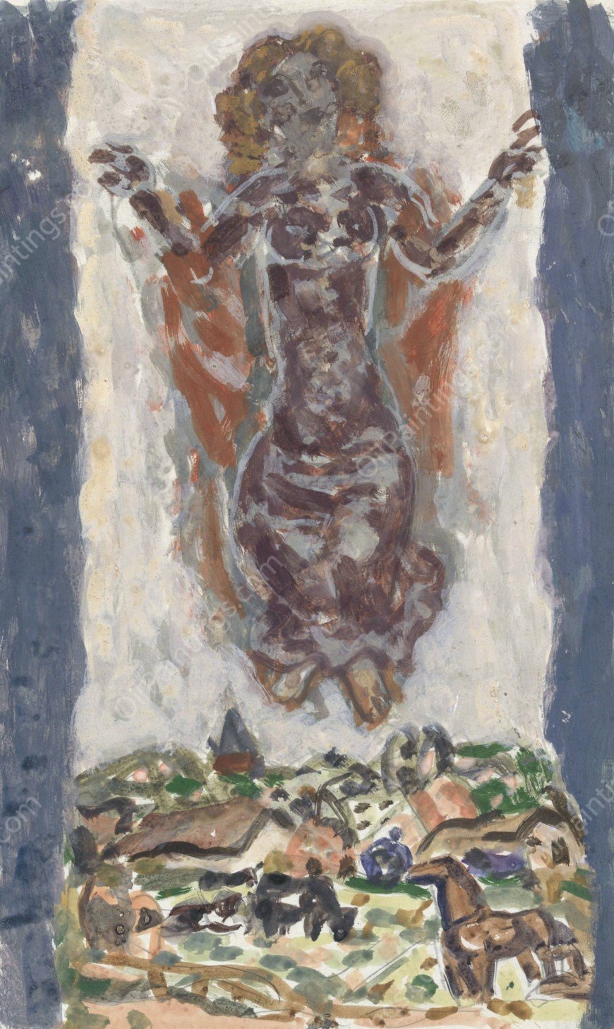 Dansende vrouwenfiguur boven een landschap  by Leo Gestel - Hand-Painted Oil Painting Reproduction