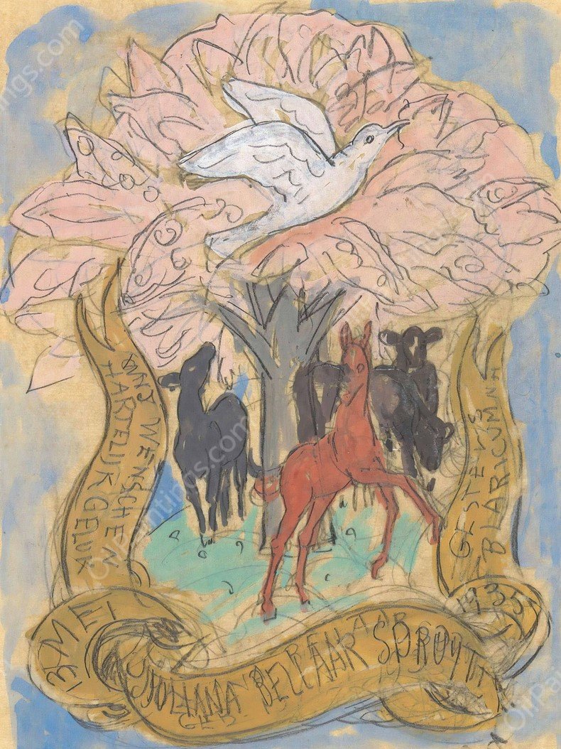 Gelukwens bij de geboorte van Juliana Bellaar Spruyt  by Leo Gestel - Hand-Painted Oil Painting Reproduction