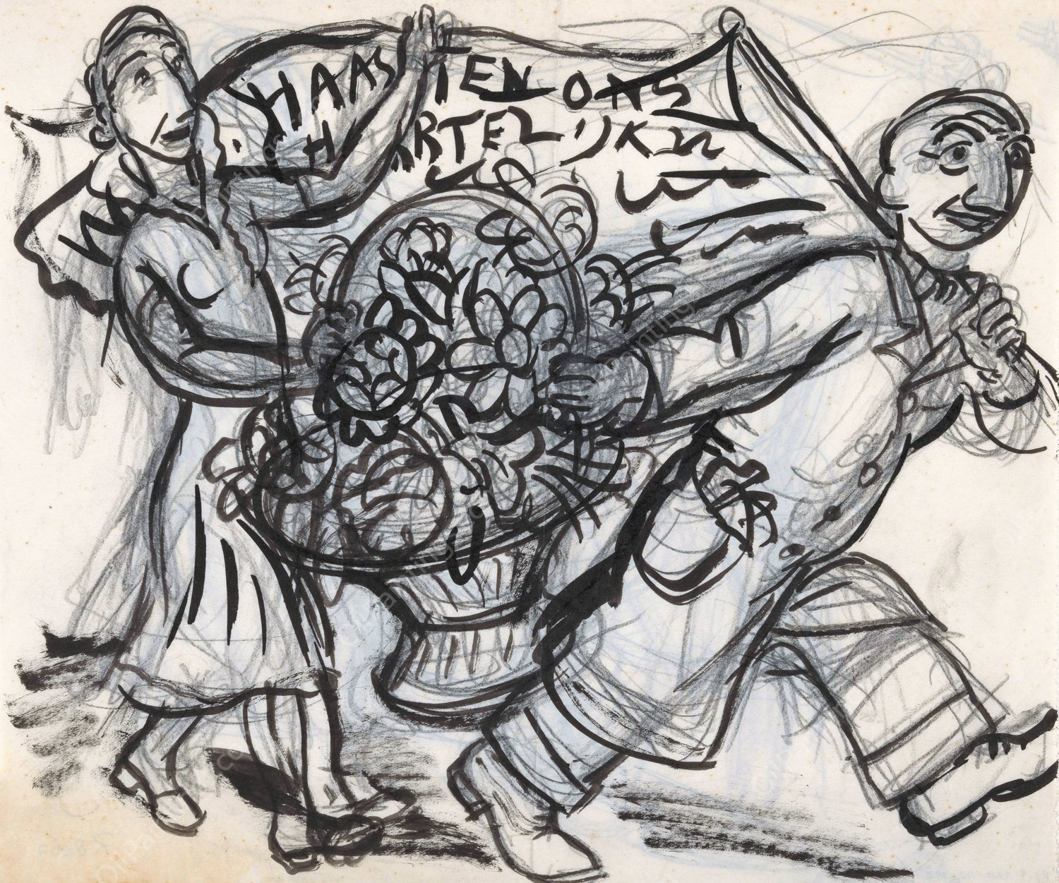 Gestel en vrouw met bloemstuk voor Paul Fierens  by Leo Gestel - Hand-Painted Oil Painting Reproduction