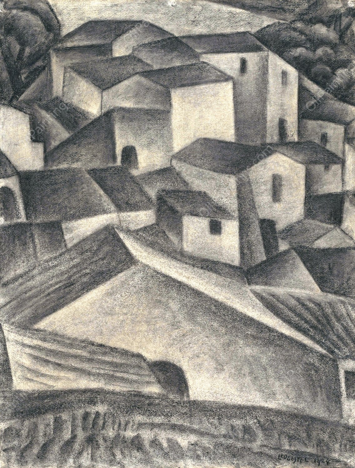 Huizen van een Italiaans dorp  by Leo Gestel - Hand-Painted Oil Painting Reproduction