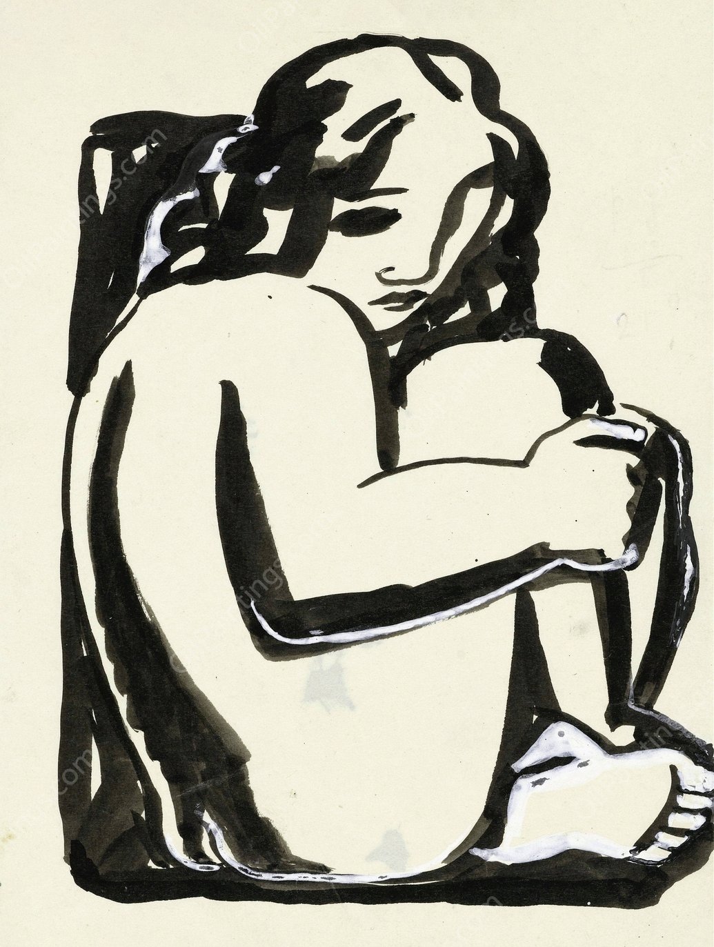 Naakte zittende vrouw met opgetrokken knieen  by Leo Gestel - Hand-Painted Oil Painting Reproduction