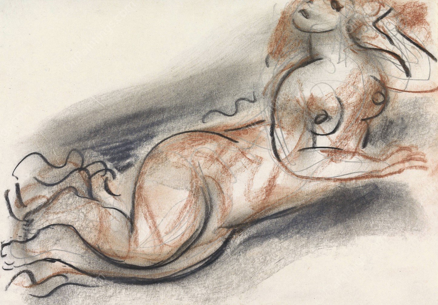 Schetsblad met liggend vrouwelijk naakt  by Leo Gestel - Hand-Painted Oil Painting Reproduction