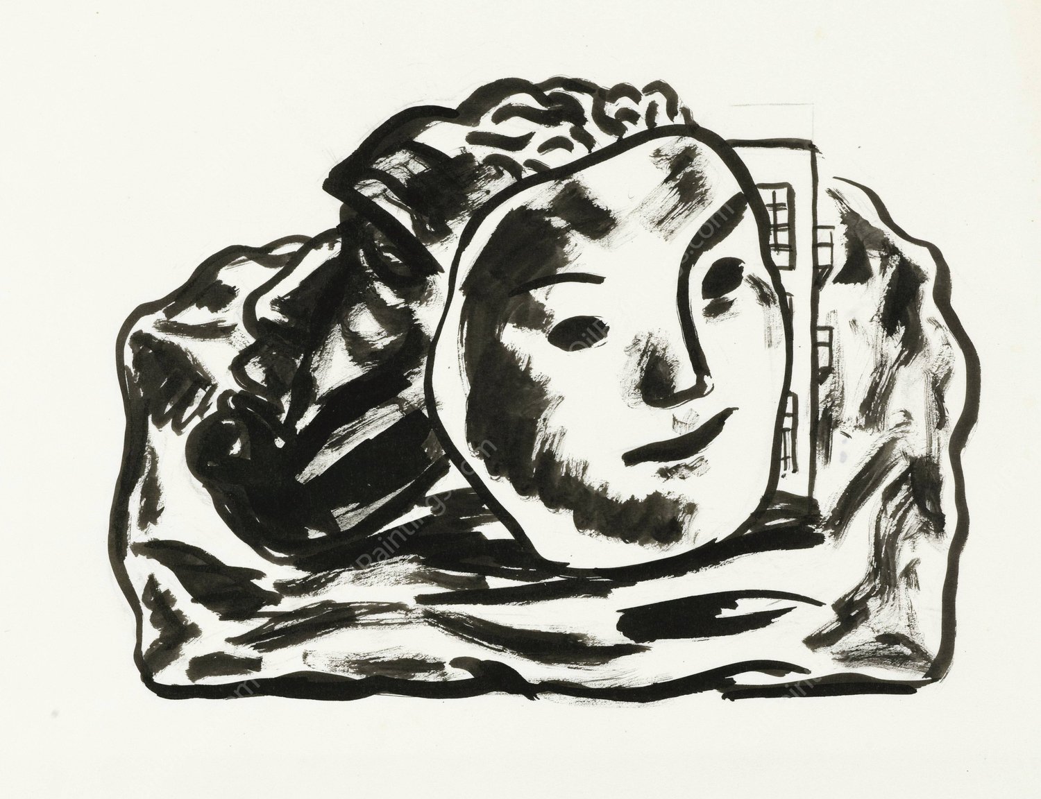 Twee maskers voor gebouw en rotsen  by Leo Gestel - Hand-Painted Oil Painting Reproduction