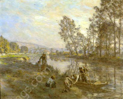 Figures by a Country Stream by Leon-Augustin L'Hermitte - Hand-Painted Oil Painting Reproduction