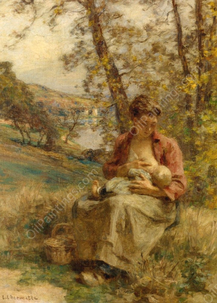 Jeune Mere by Leon-Augustin L'Hermitte - Hand-Painted Oil Painting Reproduction