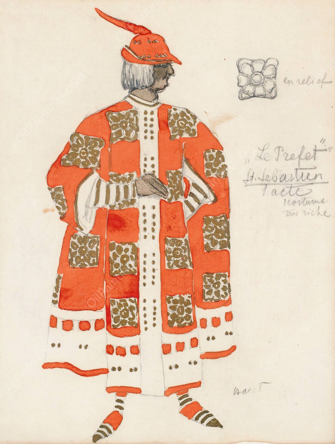 Costume Design For Act I Of The Martyrdom Of St. Sebastian by Leon Bakst - Hand-Painted Oil Painting Reproduction