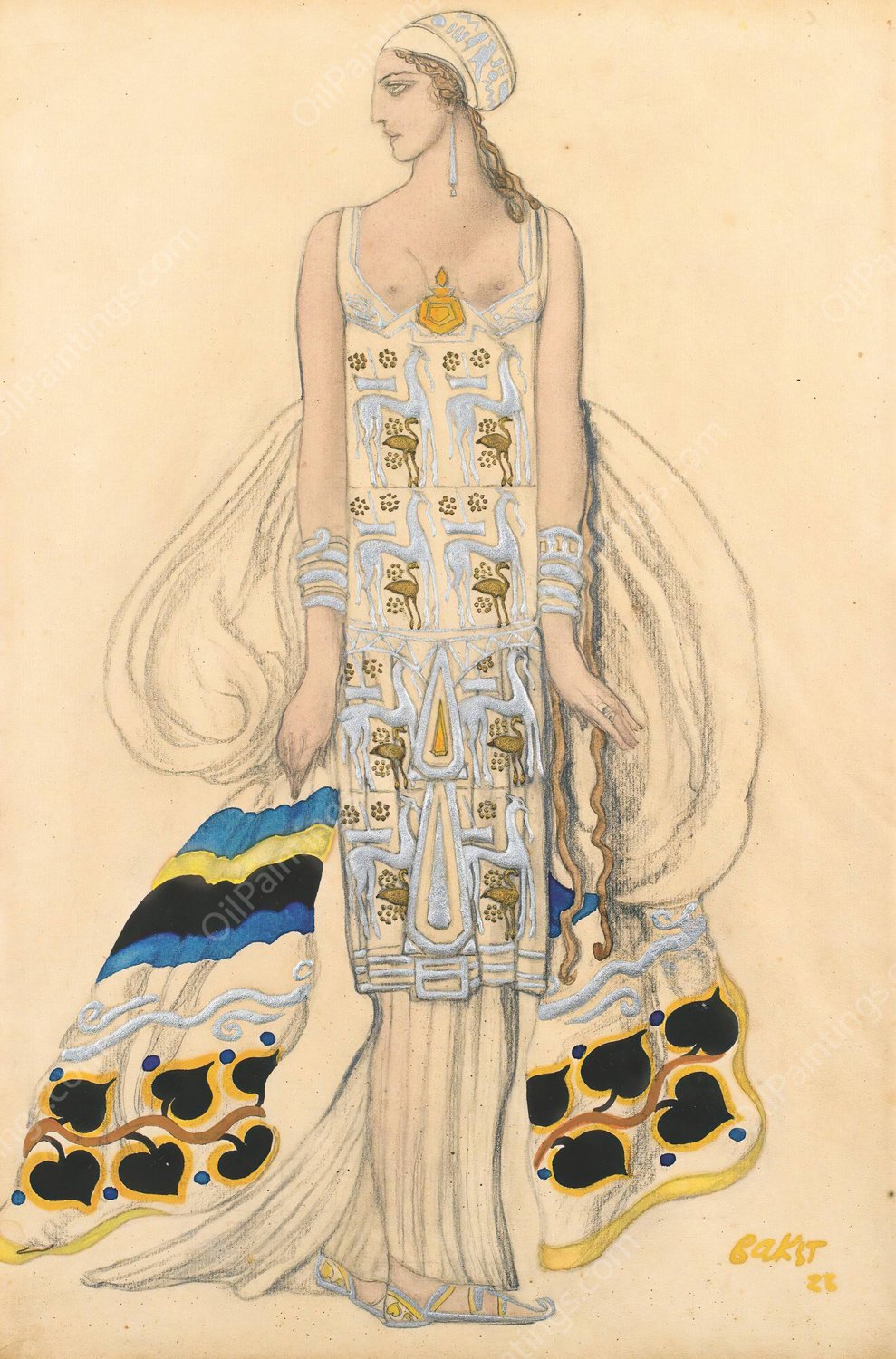 Costume Design For Ida Rubinstein In Phedre by Leon Bakst - Hand-Painted Oil Painting Reproduction