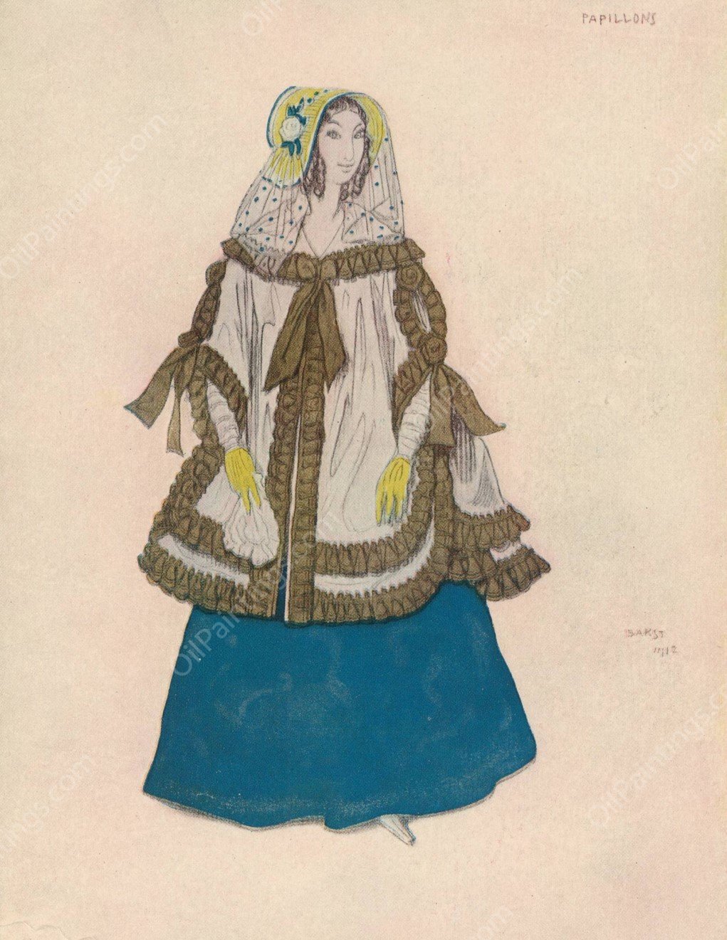 Lady in 'Papillons' by Leon Bakst - Hand-Painted Oil Painting Reproduction