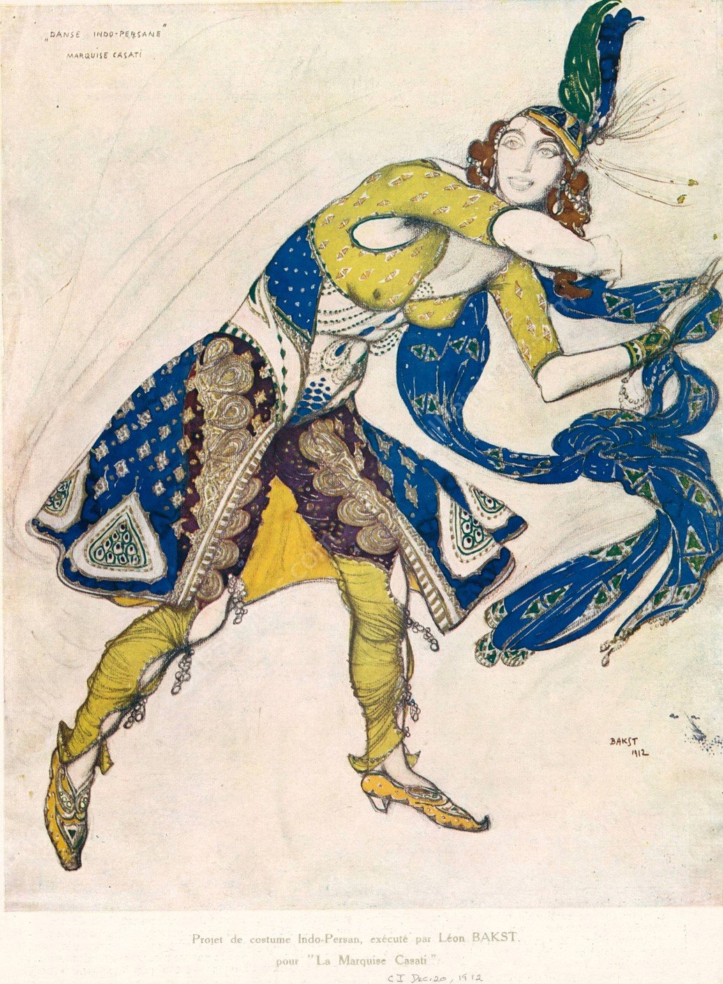 Projet de costume Indo-Persan, execute par Leon Bakst pour 'La Marquise Casati' by Leon Bakst - Hand-Painted Oil Painting Reproduction