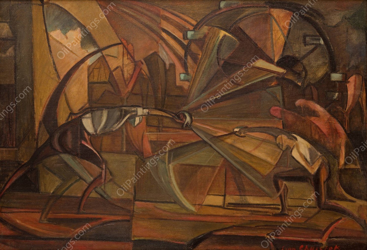 Fencing Match  by Leon Chwistek - Hand-Painted Oil Painting Reproduction