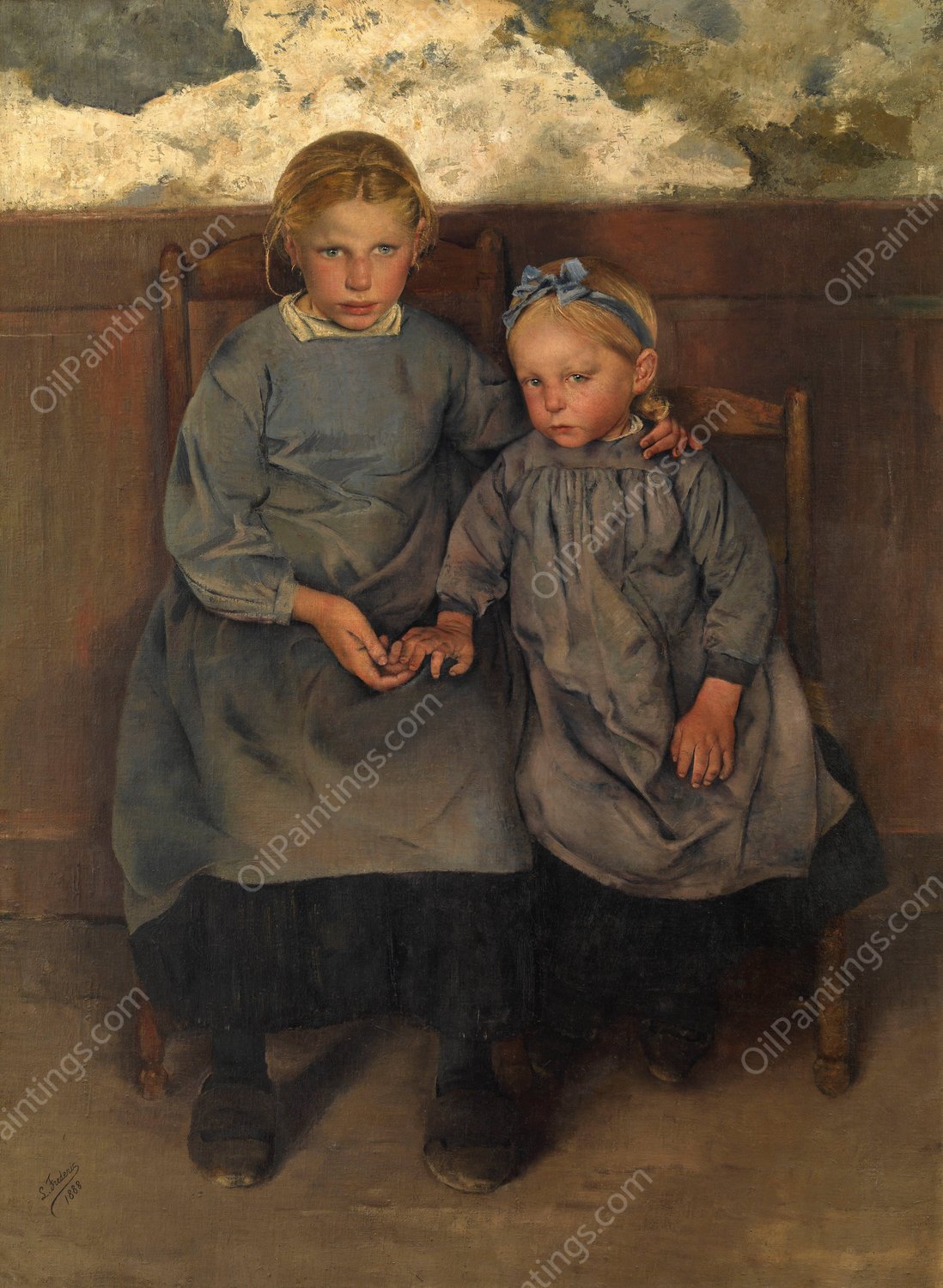 Two Walloon Country Girls  by Leon Frederic - Hand-Painted Oil Painting Reproduction