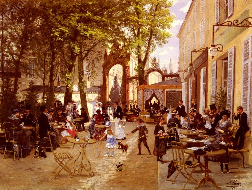 La Terrasse Du Cafe Du Glacier, Place Stanislas A Nancy by Leon Joseph Voirin - Hand-Painted Oil Painting Reproduction
