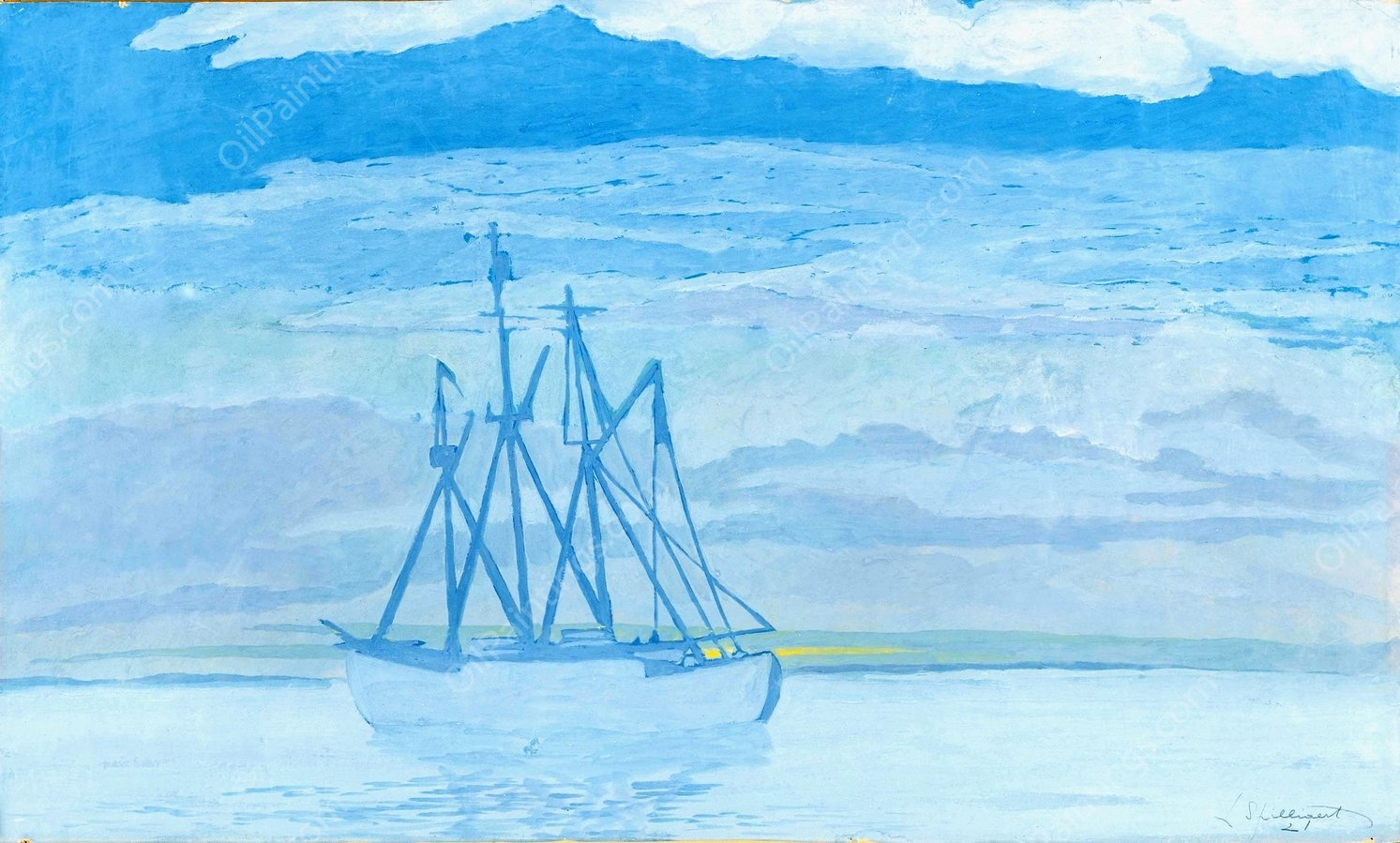 Chalutier sur la mer  by Leon Spilliaert - Hand-Painted Oil Painting Reproduction