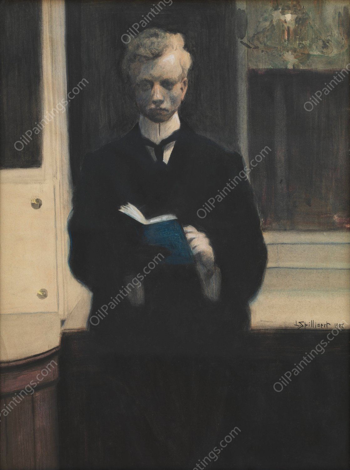 Self Portrait with Blue Sketchbook  by Leon Spilliaert - Hand-Painted Oil Painting Reproduction