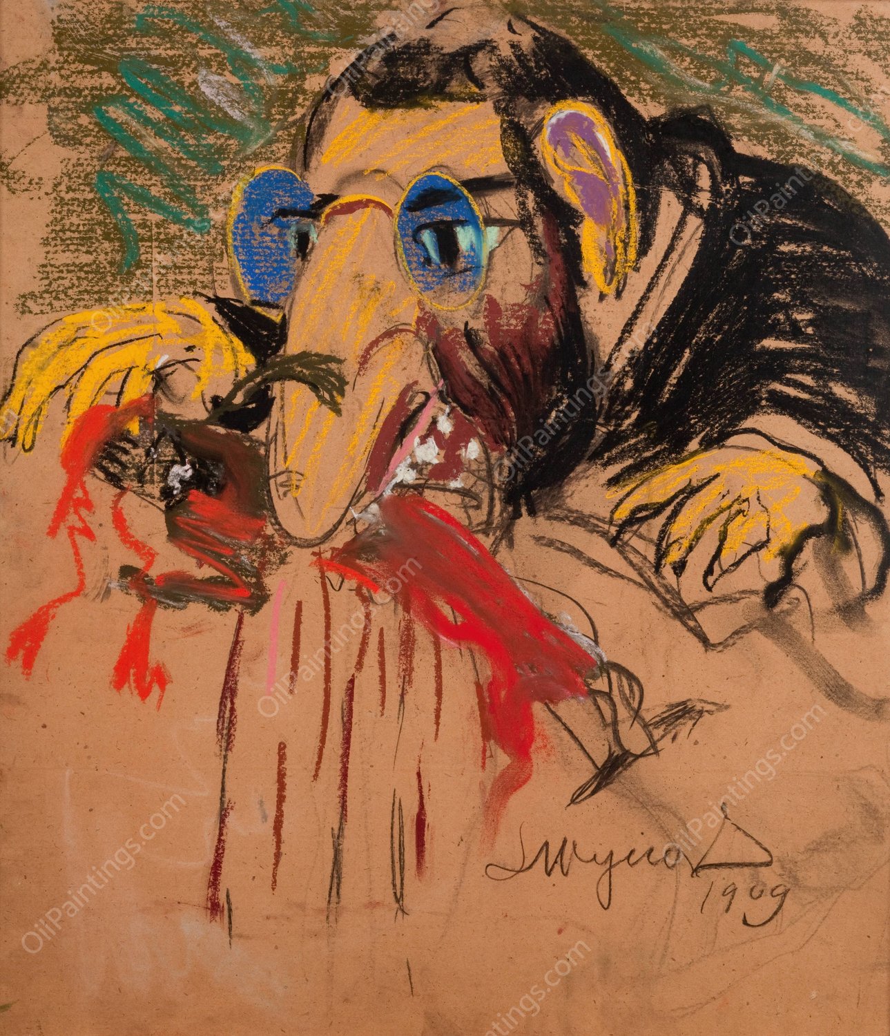 Caricature of Feliks Jasienski  by Leon Wyczolkowski - Hand-Painted Oil Painting Reproduction