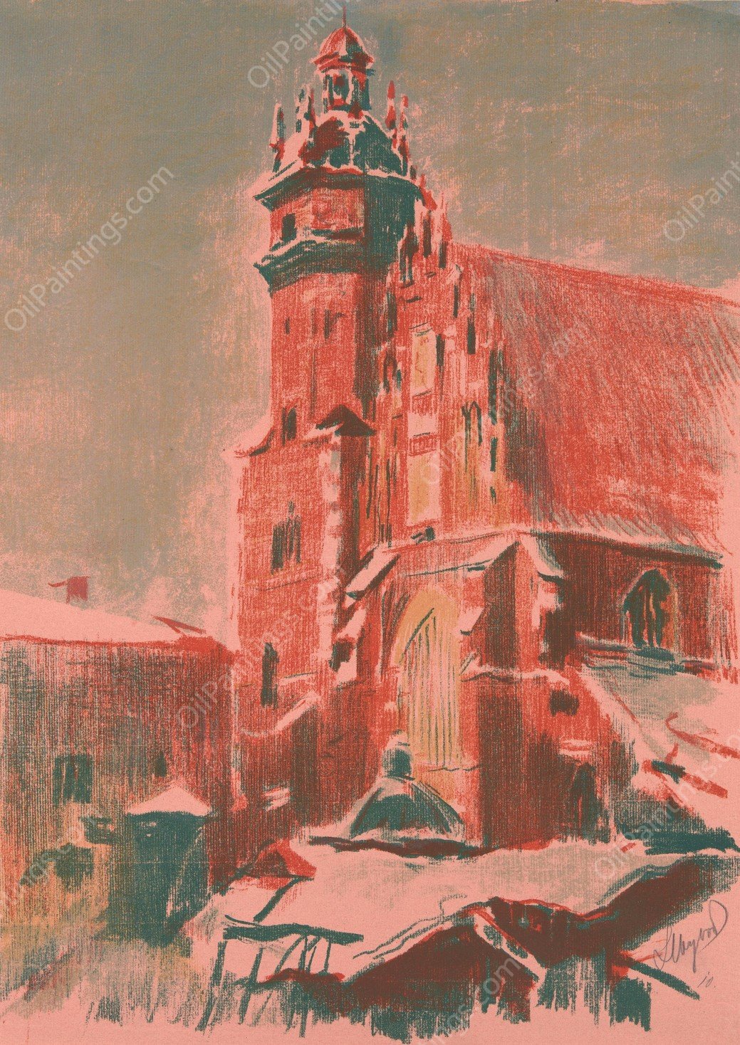 Corpus Christi Church in Krakow  by Leon Wyczolkowski - Hand-Painted Oil Painting Reproduction