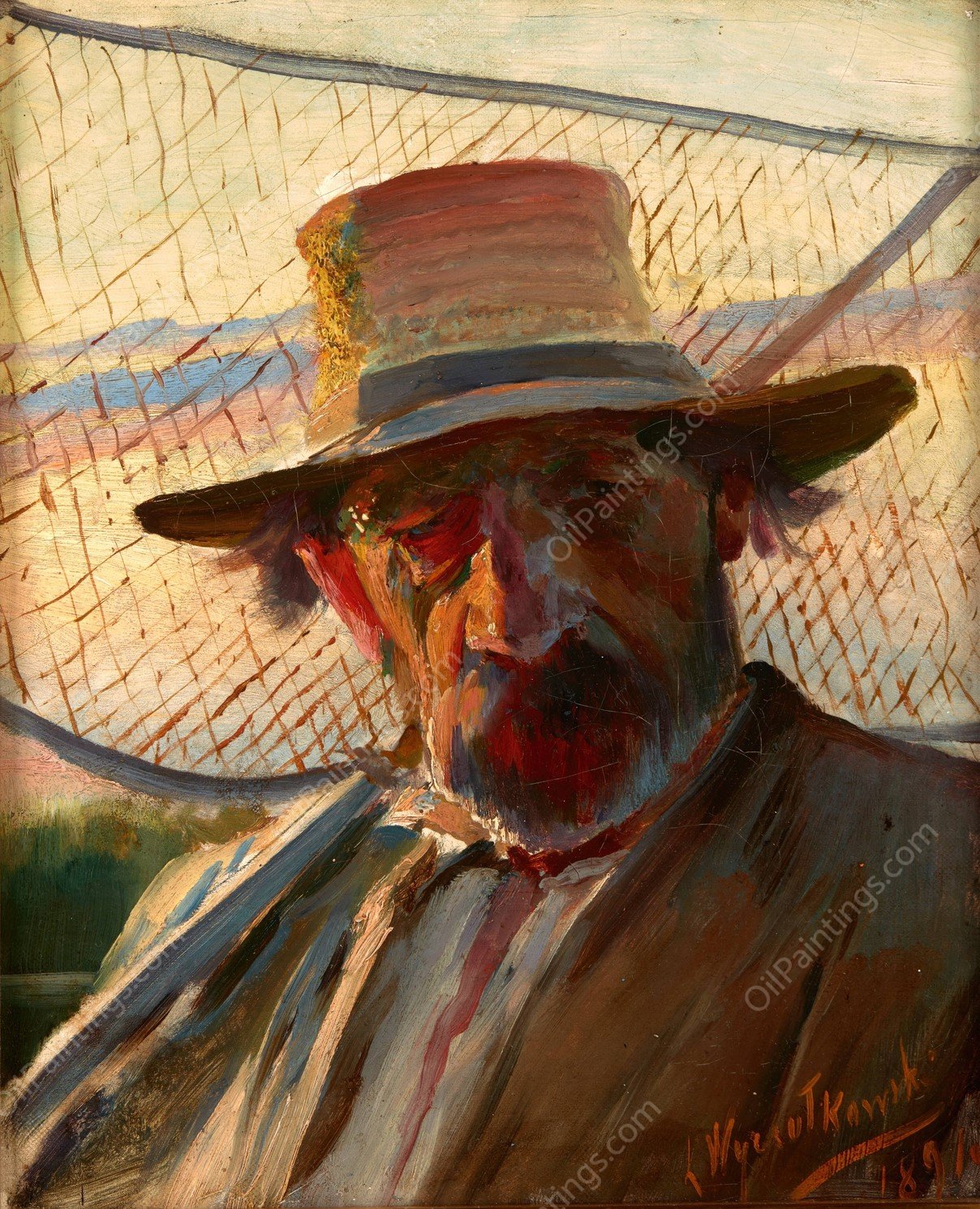 Fisherman with a Net  by Leon Wyczolkowski - Hand-Painted Oil Painting Reproduction