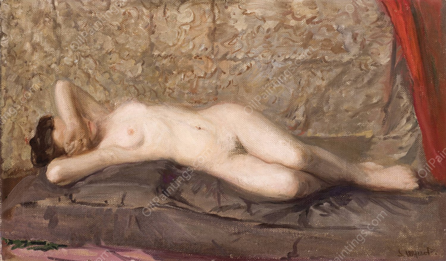 Nude Woman Lying  by Leon Wyczolkowski - Hand-Painted Oil Painting Reproduction