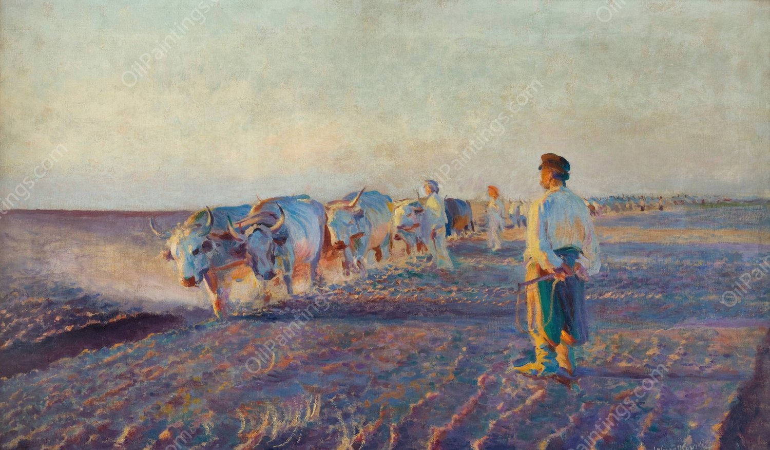 Plowing in the Ukraine  by Leon Wyczolkowski - Hand-Painted Oil Painting Reproduction
