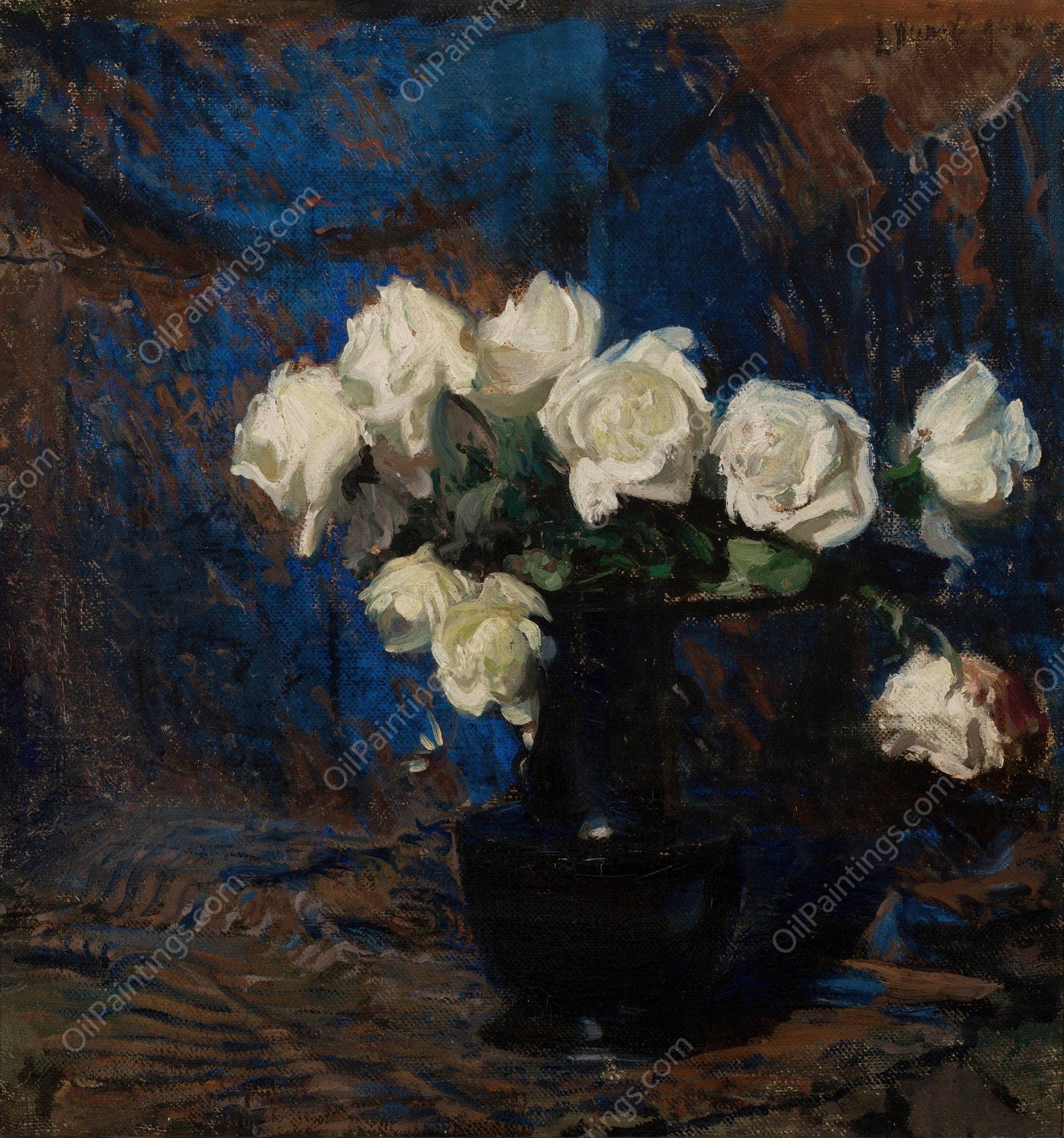 White Roses  by Leon Wyczolkowski - Hand-Painted Oil Painting Reproduction