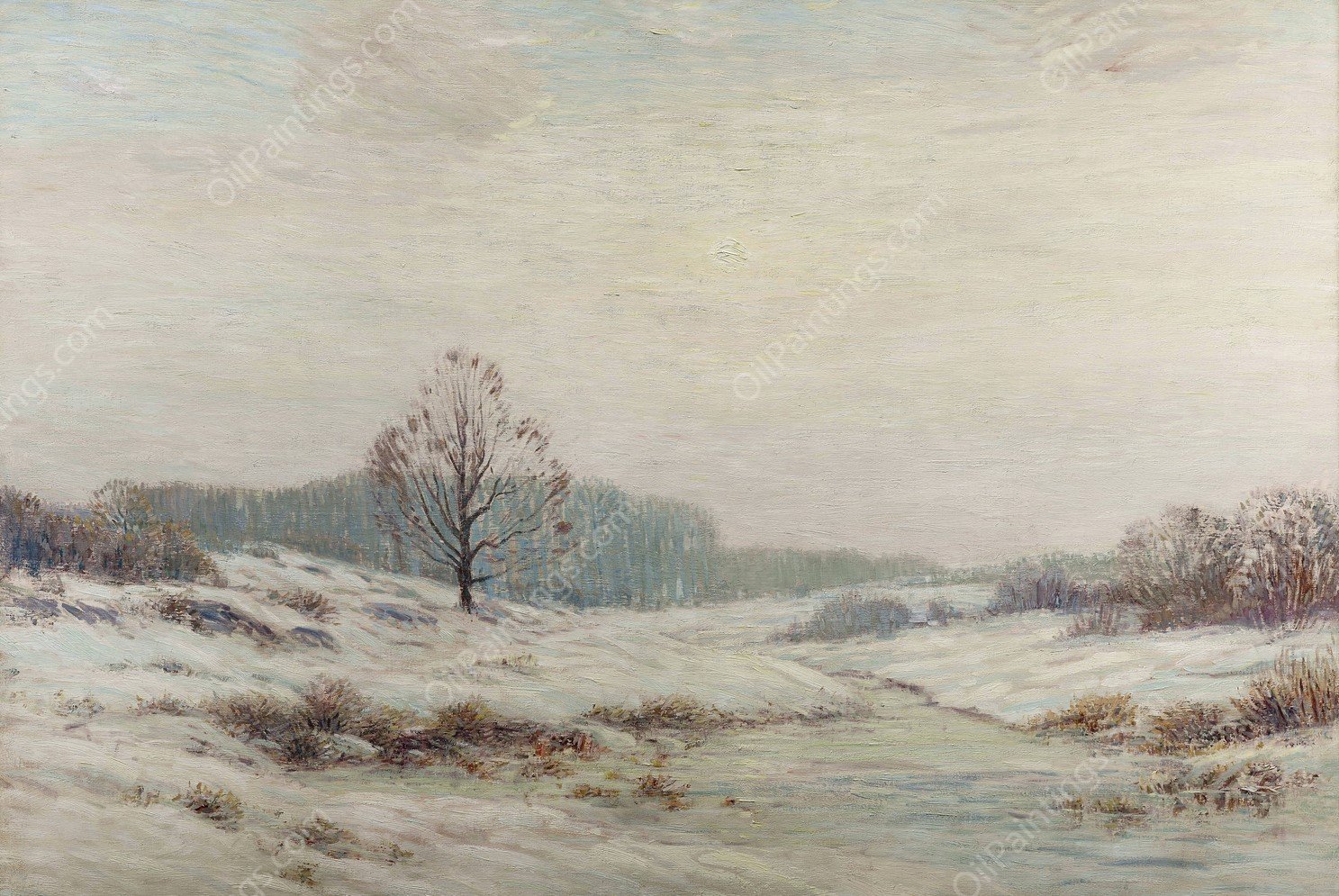 Winter Morning  by Leonard Ochtman - Hand-Painted Oil Painting Reproduction