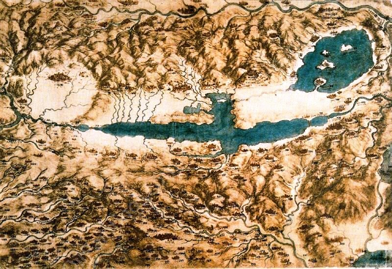 Map of Tuscany and the Chiana Valley by Leonardo Da Vinci - Hand-Painted Oil Painting Reproduction